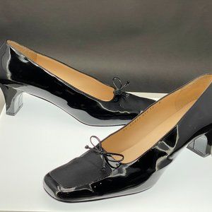 Ferragamo 11B Women's Patent Leather/Cloth 2" Pumps w/Box & Shoe Bag!